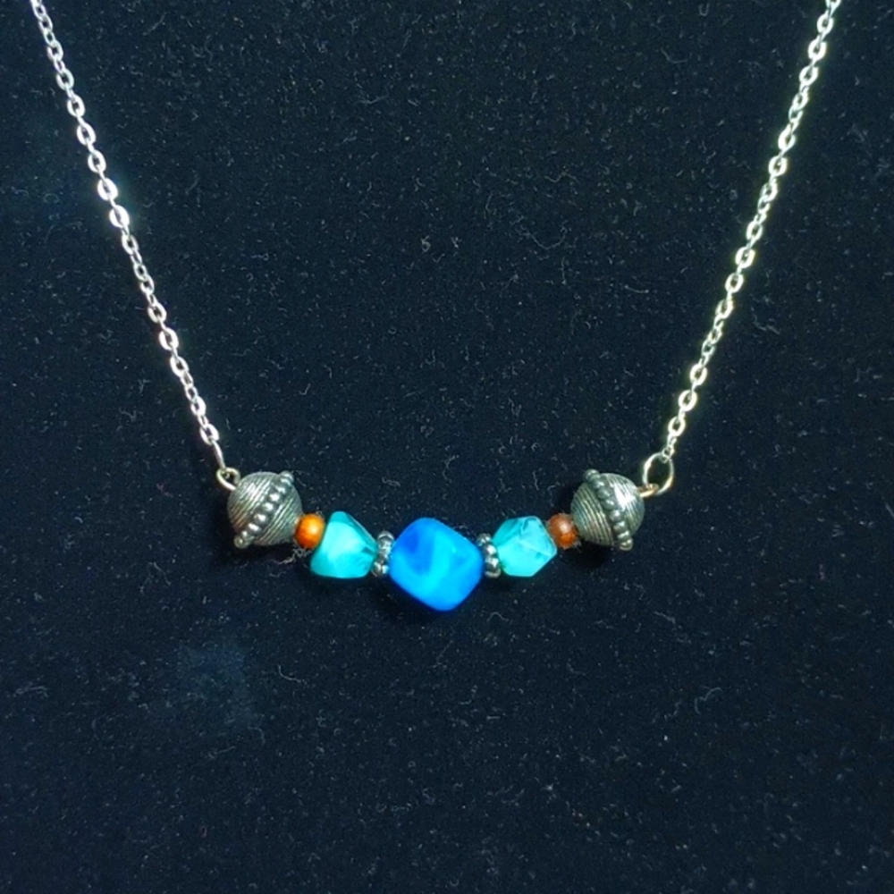 Blue teal bead handmade necklace
